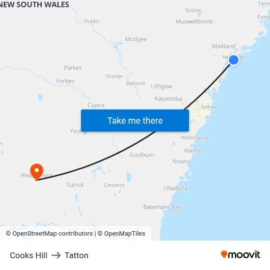 Cooks Hill to Tatton map