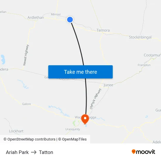 Ariah Park to Tatton map