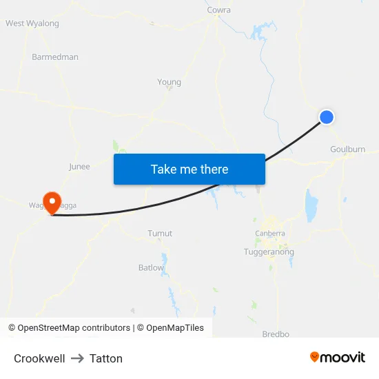 Crookwell to Tatton map