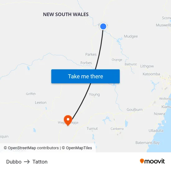 Dubbo to Tatton map