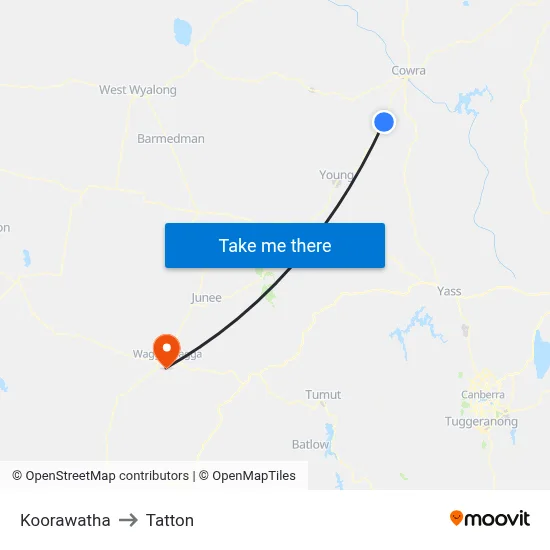 Koorawatha to Tatton map