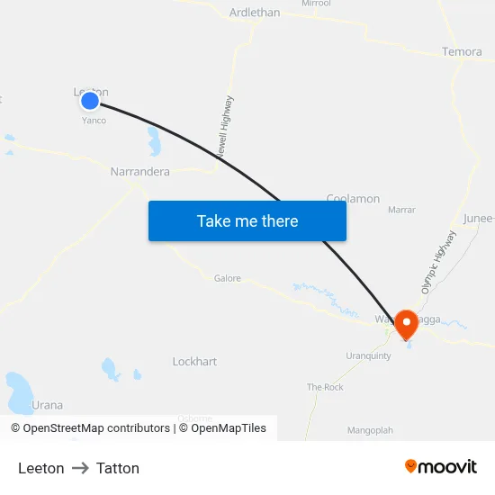 Leeton to Tatton map