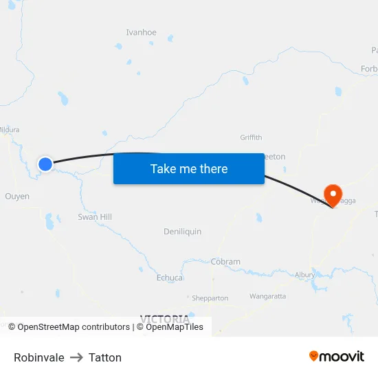 Robinvale to Tatton map
