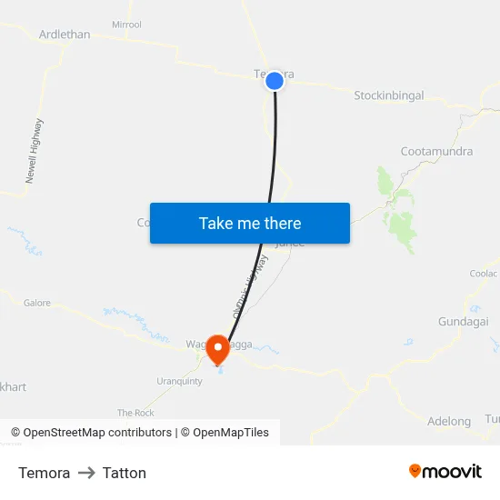 Temora to Tatton map