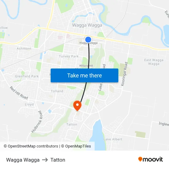 Wagga Wagga to Tatton map