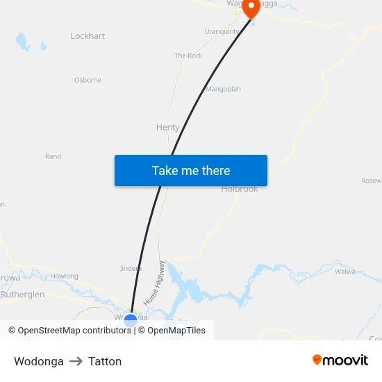 Wodonga to Tatton map