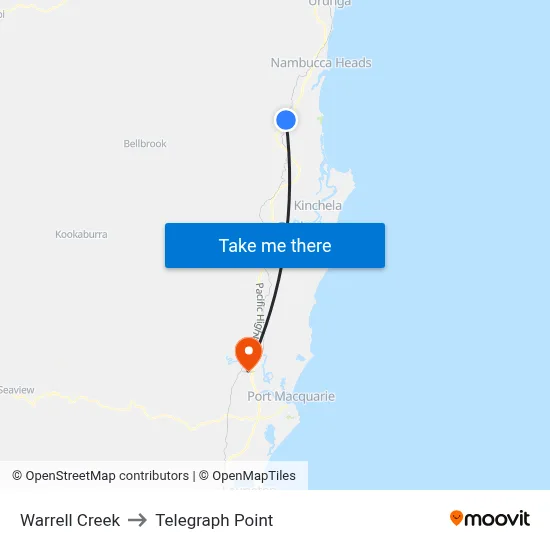 Warrell Creek to Telegraph Point map