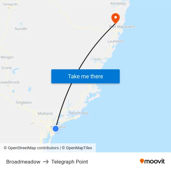 Broadmeadow to Telegraph Point map