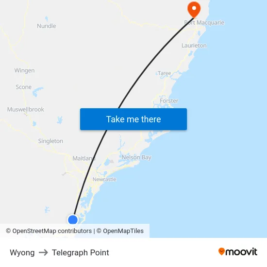 Wyong to Telegraph Point map