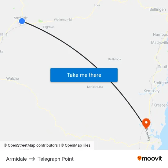 Armidale to Telegraph Point map