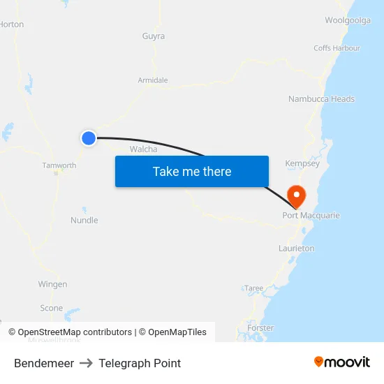 Bendemeer to Telegraph Point map