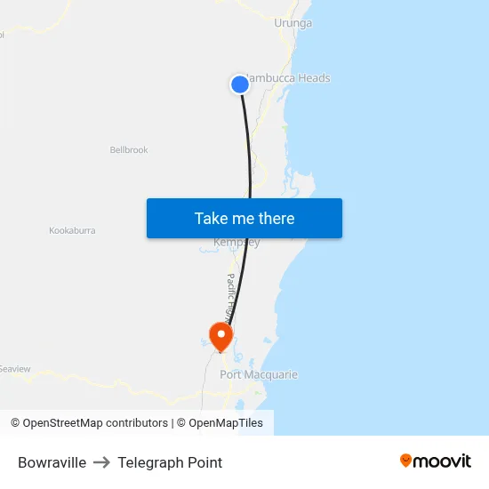Bowraville to Telegraph Point map