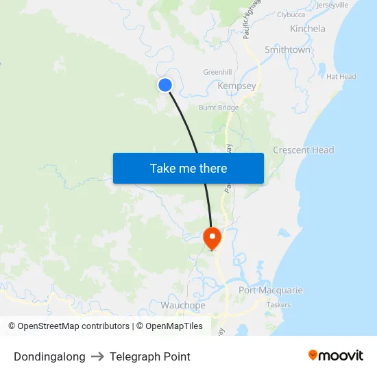 Dondingalong to Telegraph Point map