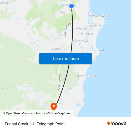 Eungai Creek to Telegraph Point map