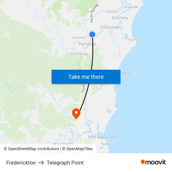 Frederickton to Telegraph Point map