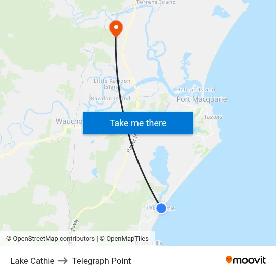 Lake Cathie to Telegraph Point map