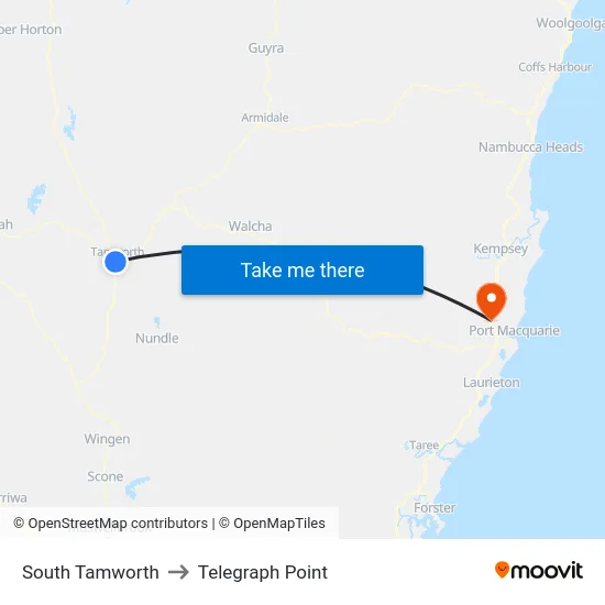South Tamworth to Telegraph Point map