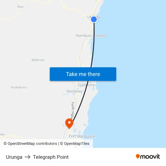 Urunga to Telegraph Point map