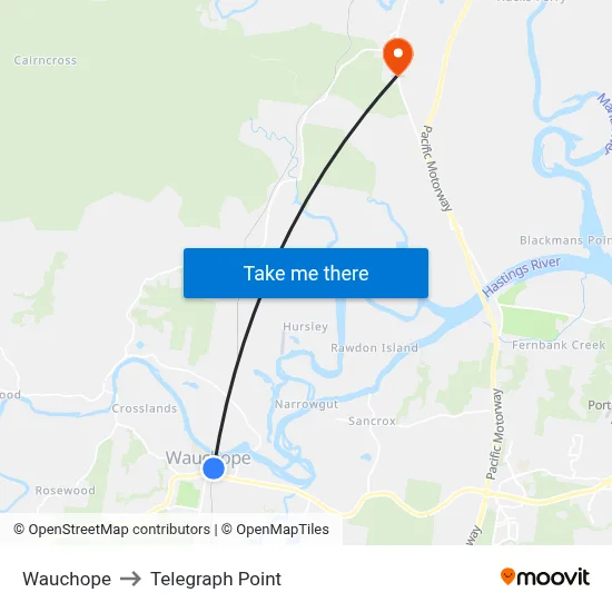 Wauchope to Telegraph Point map