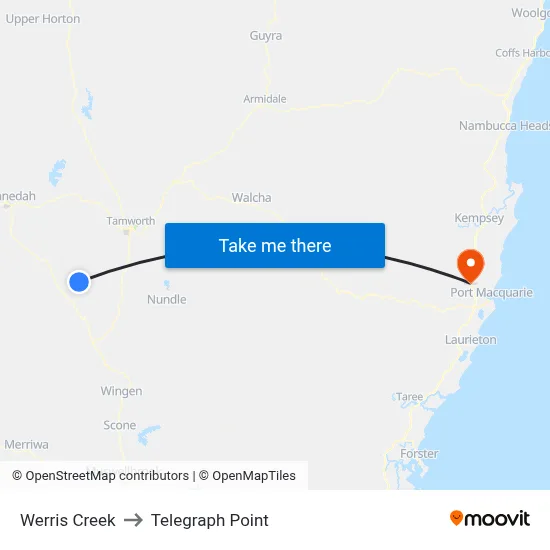 Werris Creek to Telegraph Point map