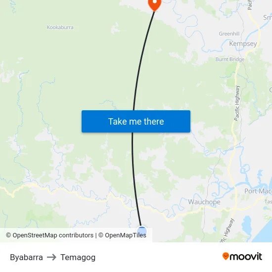 Byabarra to Temagog map