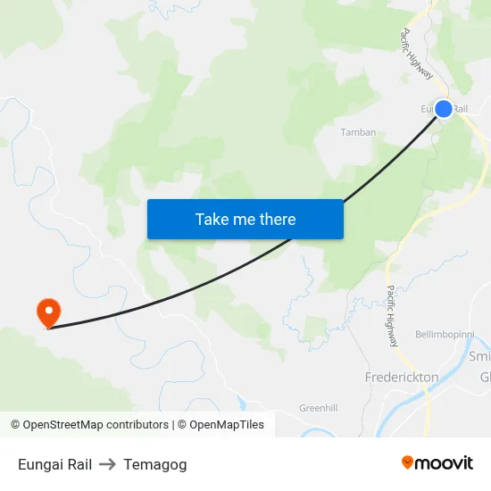 Eungai Rail to Temagog map