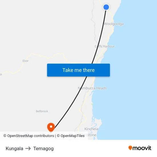 Kungala to Temagog map