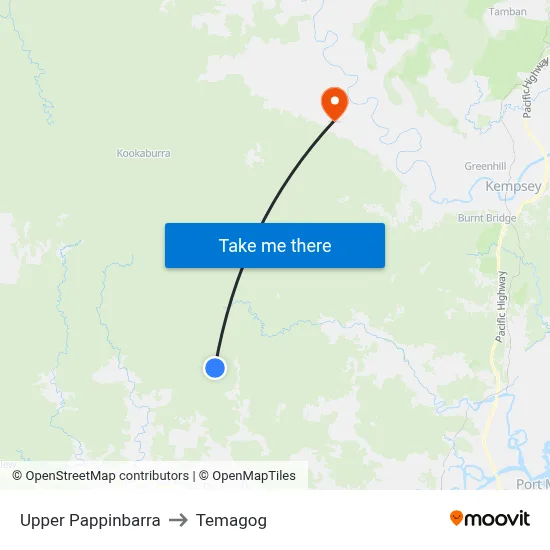 Upper Pappinbarra to Temagog map