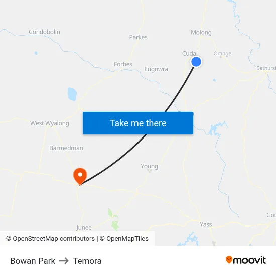 Bowan Park to Temora map