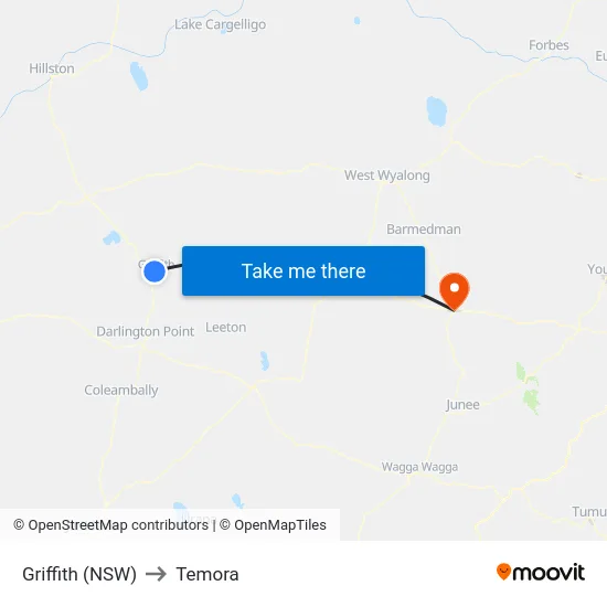 Griffith (NSW) to Temora map