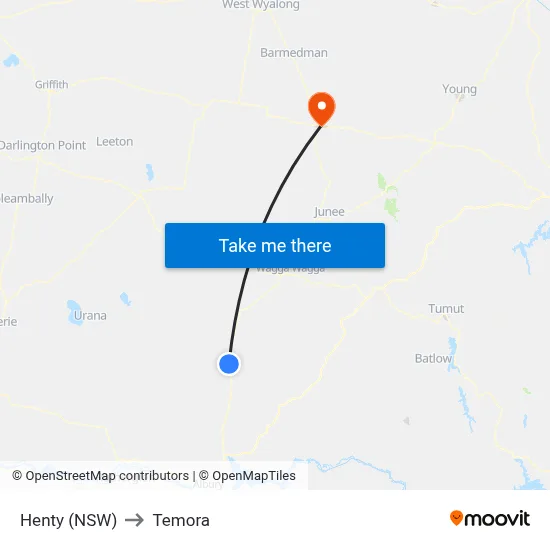 Henty (NSW) to Temora map