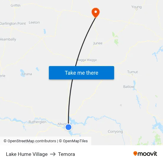 Lake Hume Village to Temora map