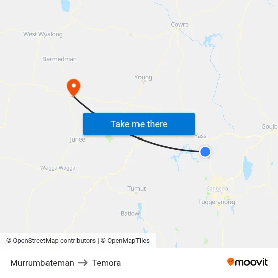 Murrumbateman to Temora map
