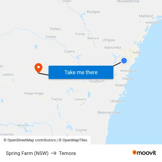 Spring Farm (NSW) to Temora map