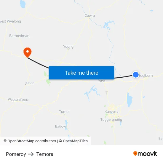 Pomeroy to Temora map