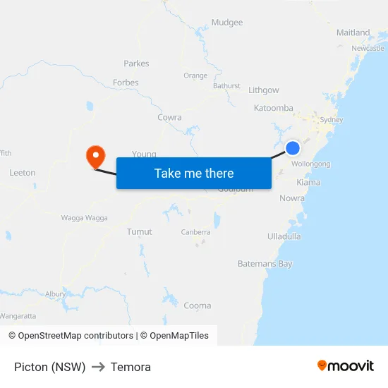 Picton (NSW) to Temora map