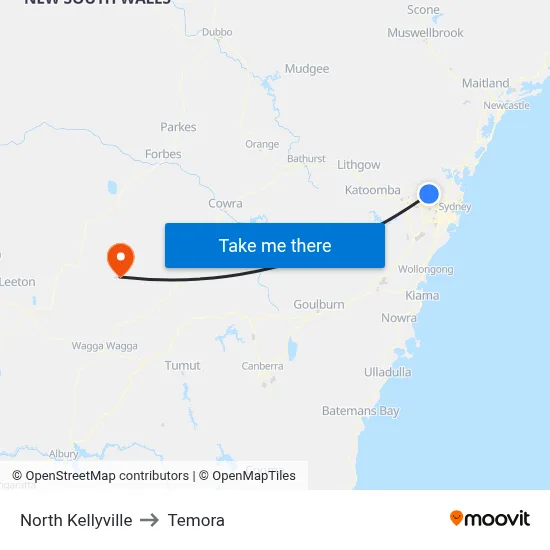 North Kellyville to Temora map