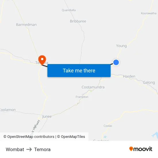 Wombat to Temora map