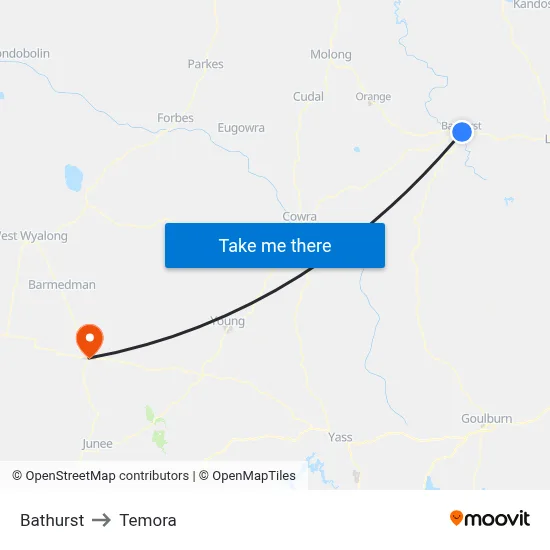 Bathurst to Temora map