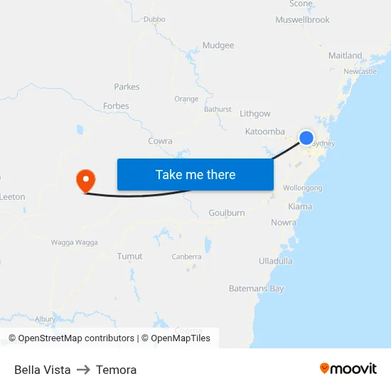 Bella Vista to Temora map