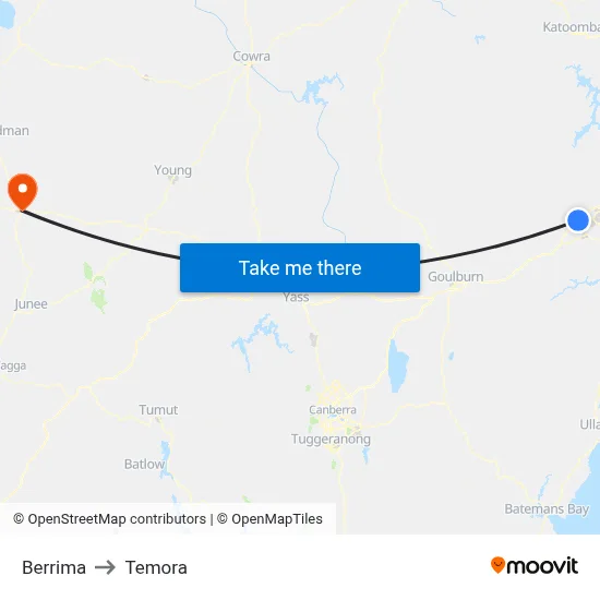 Berrima to Temora map