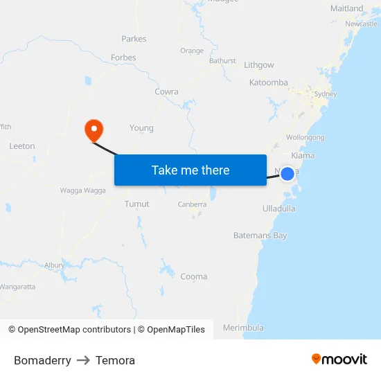 Bomaderry to Temora map