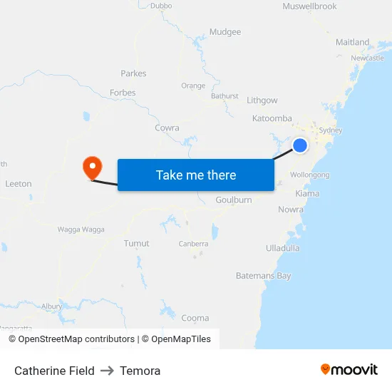 Catherine Field to Temora map