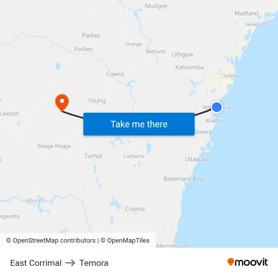 East Corrimal to Temora map