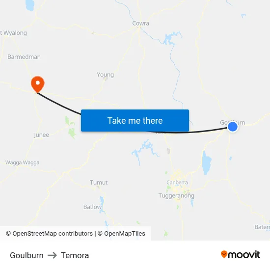 Goulburn to Temora map