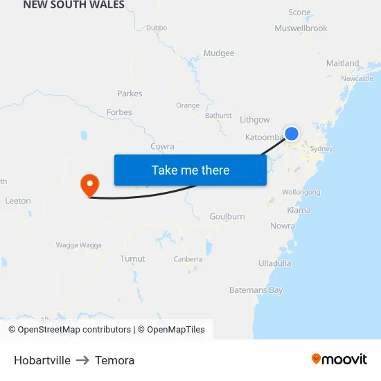 Hobartville to Temora map