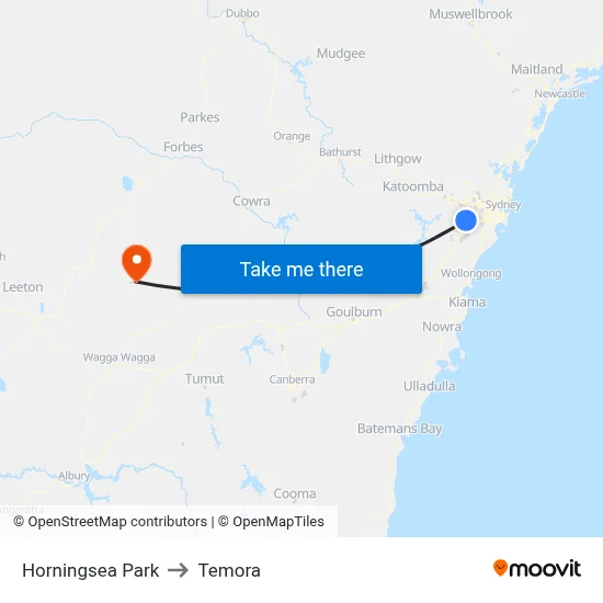 Horningsea Park to Temora map