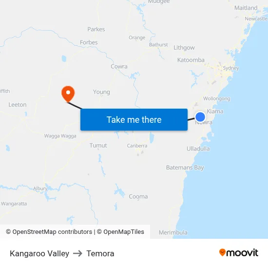 Kangaroo Valley to Temora map