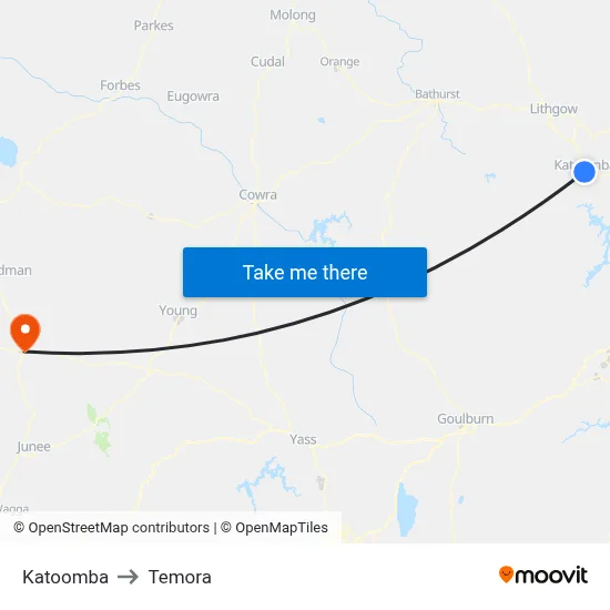 Katoomba to Temora map