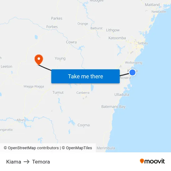 Kiama to Temora map